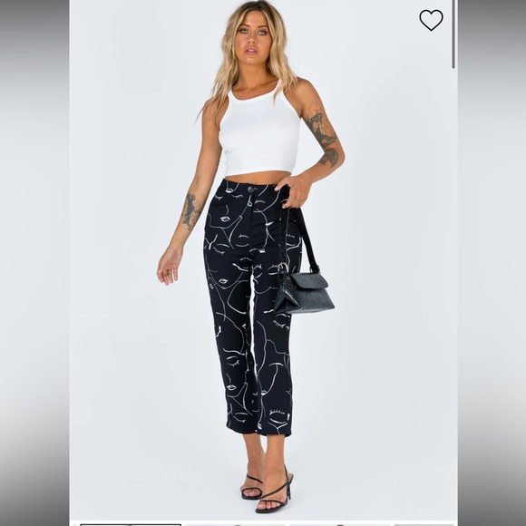 Princess Polly Zavia Pants Abstract Faces On Black Background - Picture 1 of 6